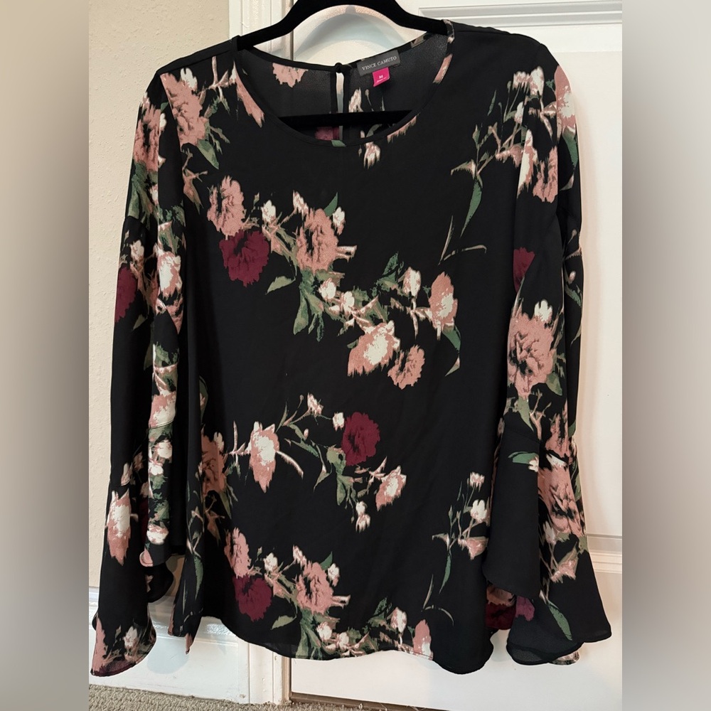 Vince Camuto Black Floral Blouse